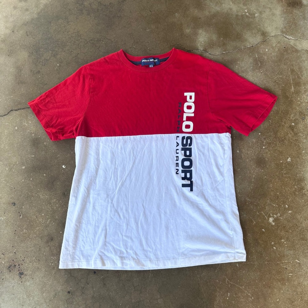 Polo Sport T-Shirt Mens Medium Red White Excellent Colorblock Logo Tee